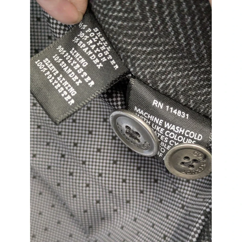Construct Blazer Men's L Gray Herringbone Two Button Stretch‎ Modern Sport Coat
